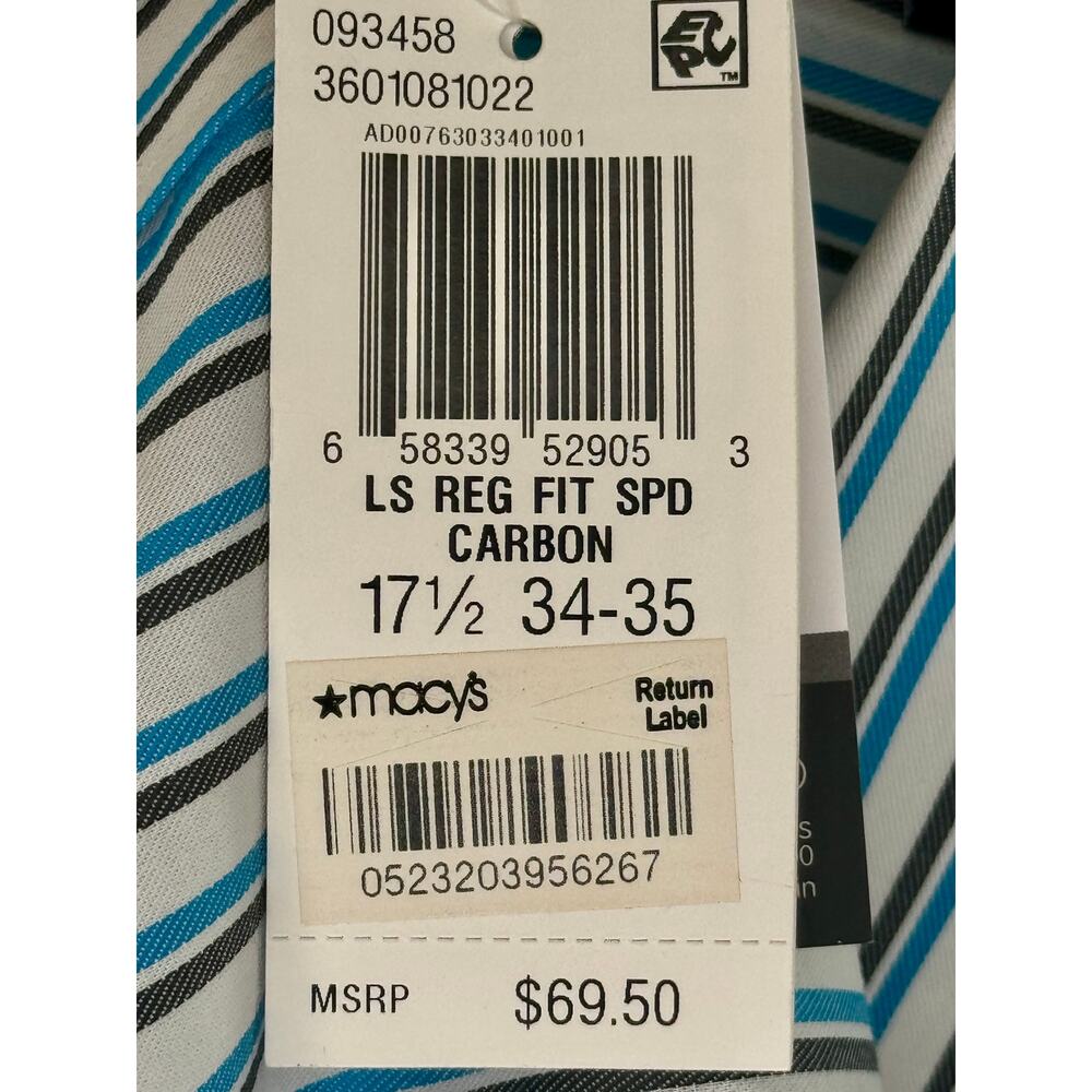 Sean John Striped Long Sleeve Shirt Size 17 1/2 Sleeve 34-35 Regular Fit NWT - Picture 7 of 8